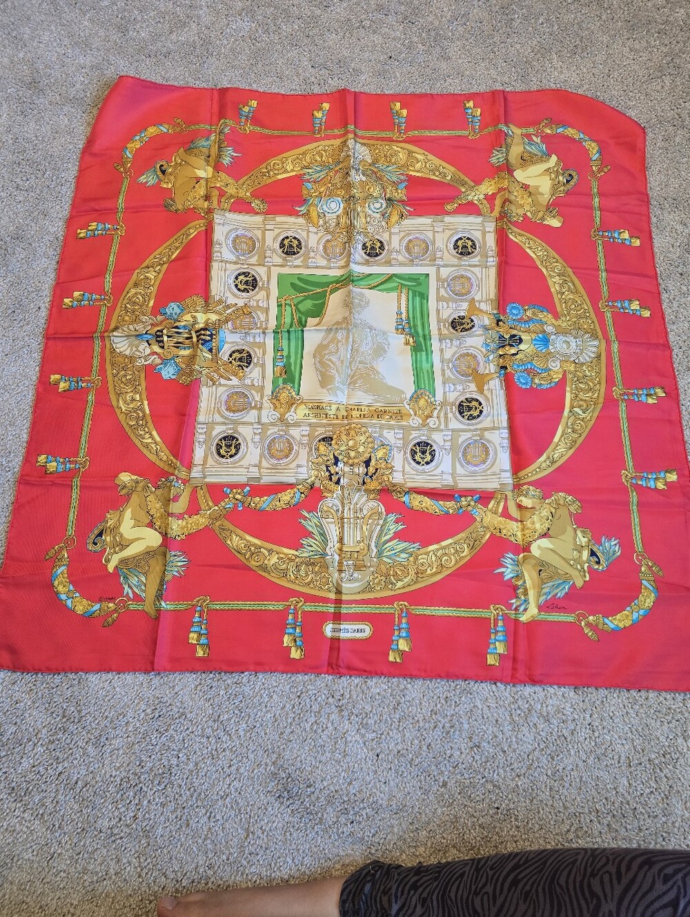 Vintage Hermes Silk Scarf in Bright Red with Gold Motif - Picture 1 of 4